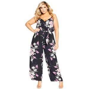 City Chic Lady Floral Jumpsuit Black/Floral Print Sz 16